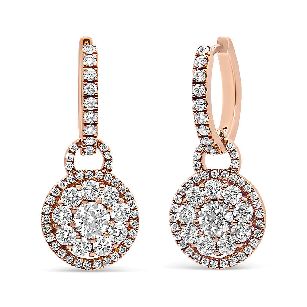 18K Rose Gold 1 1/2 Cttw Round Shaped Diamond Composite Drop and Dangle Leverback Earrings (F-G Color, VS1-VS2 Clarity) WEM Support (www.WEM.support)