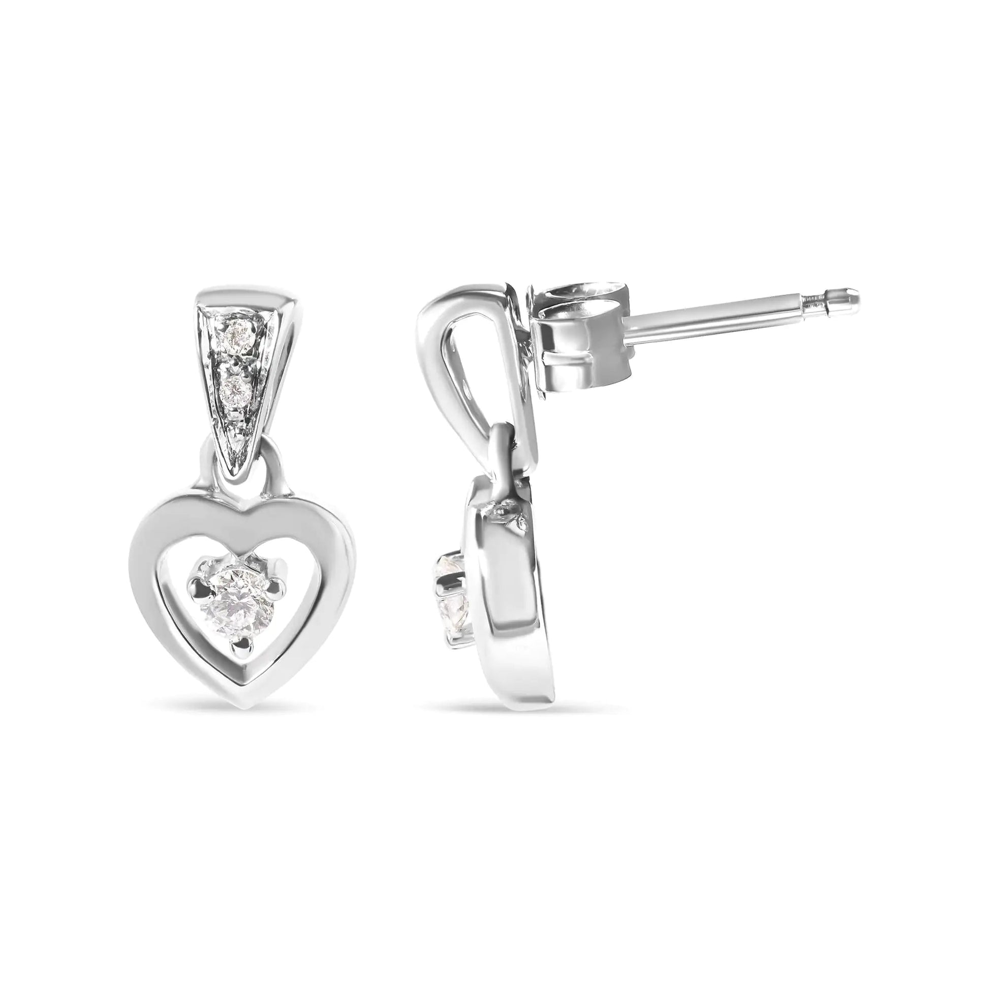 14K White Gold 1/6 Cttw Diamond Dangle Heart Stud Earrings (H-I, SI2-I1) WEM Support (www.WEM.support)