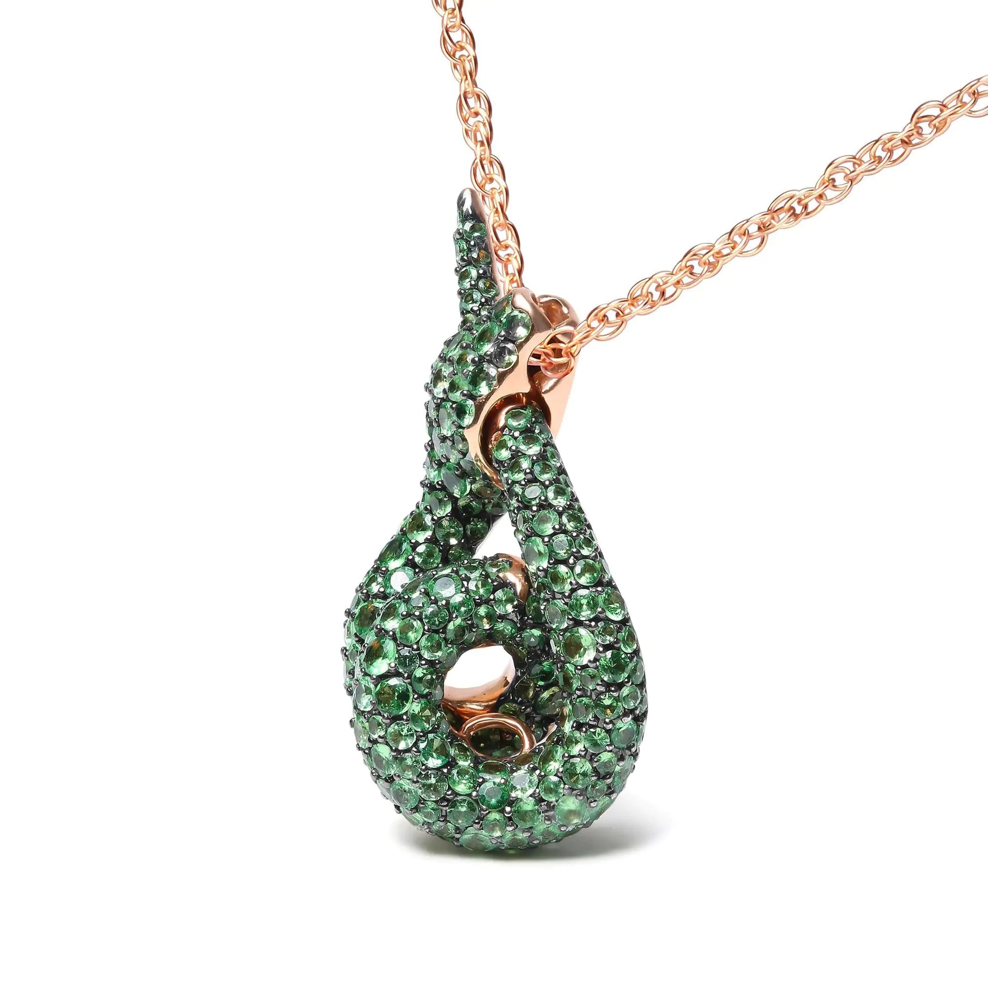 18K Rose Gold Round Green Tsavorite Gemstone Cluster Spiral Snake Design 18" Pendant Necklace (AAA+ Quality) WEM Support (www.WEM.support)