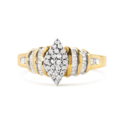 10K Yellow Gold 1/2 Cttw Diamond Pear Shaped Head and Multi Row Channel Set  Shank Ring (H-I Color, SI2-I1 Clarity) WEM Support (www.WEM.support)