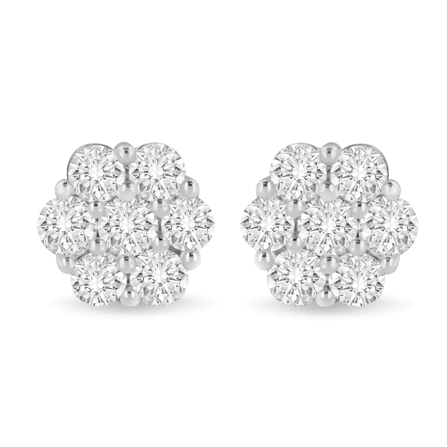 14K White Gold 3 cttw Prong Set Round-Cut Diamond Floral Cluster Stud Earring (I-J Color, SI1-SI2 Clarity) WEM Support (www.WEM.support)