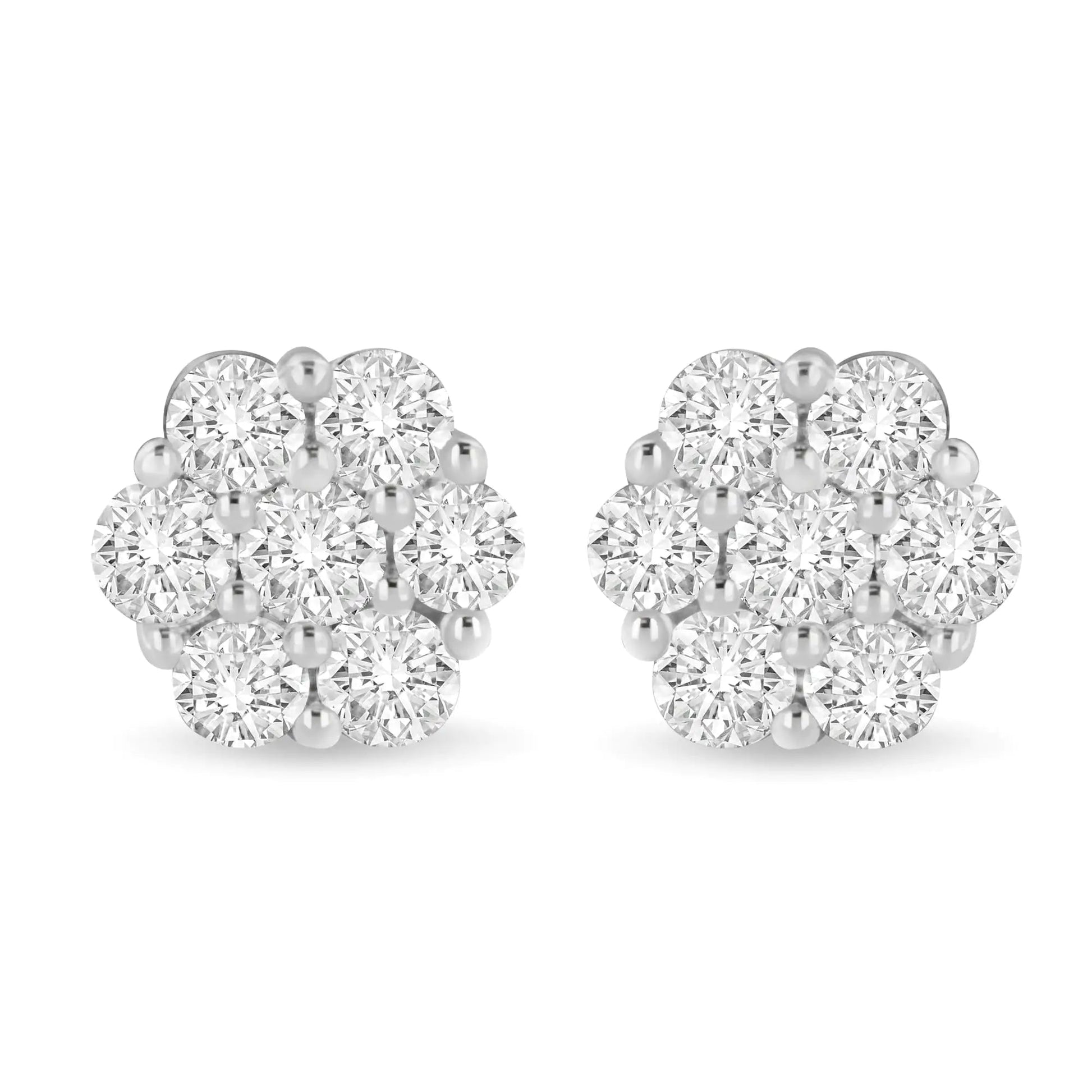 14K White Gold 3 cttw Prong Set Round-Cut Diamond Floral Cluster Stud Earring (I-J Color, SI1-SI2 Clarity) WEM Support (www.WEM.support)