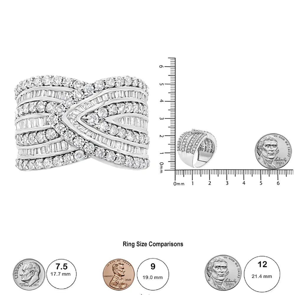 .925 Sterling Silver 2 3/8 Cttw Diamond Multi Row Overlay Band Ring ( J-K Color, I3 Clarity) WEM Support (www.WEM.support)