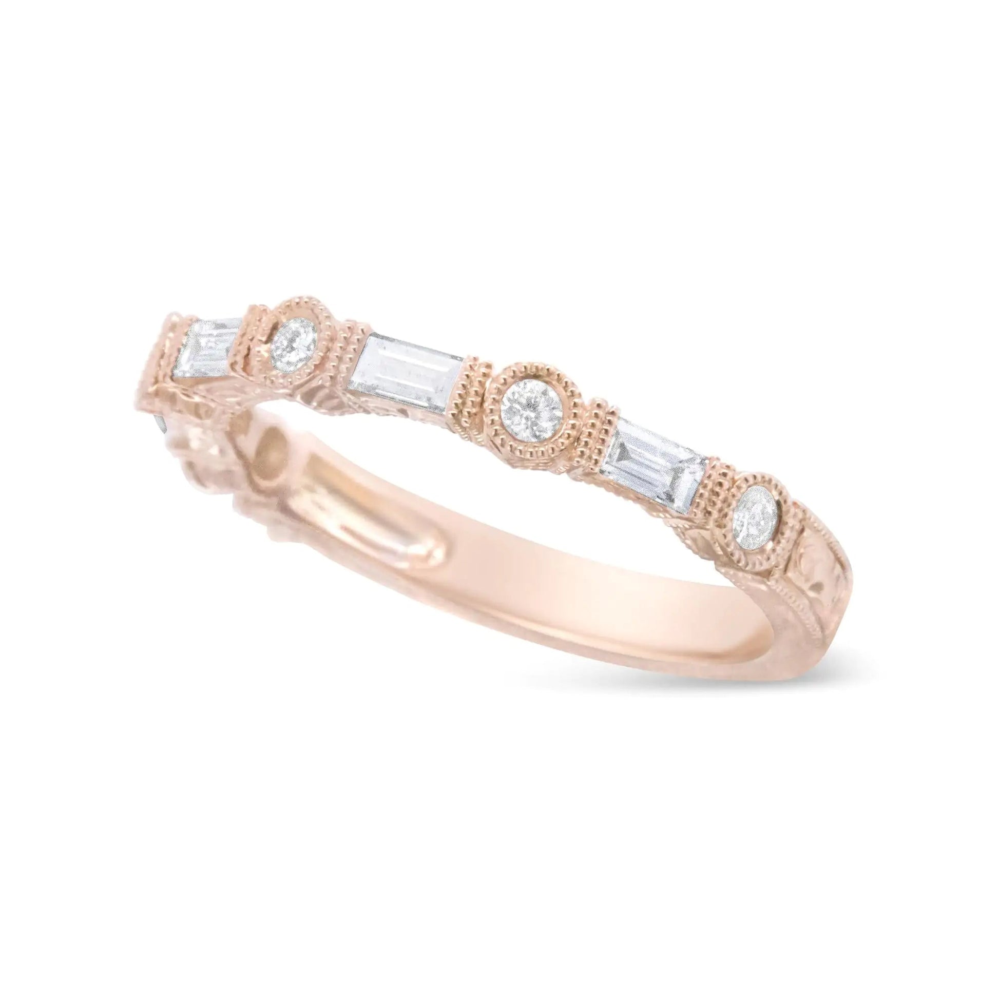 14K Rose Gold 3/8 Cttw Baguette and Round Diamond Bridal Band - (H-I Color, VS1-VS2 Clarity) WEM Support (www.WEM.support)