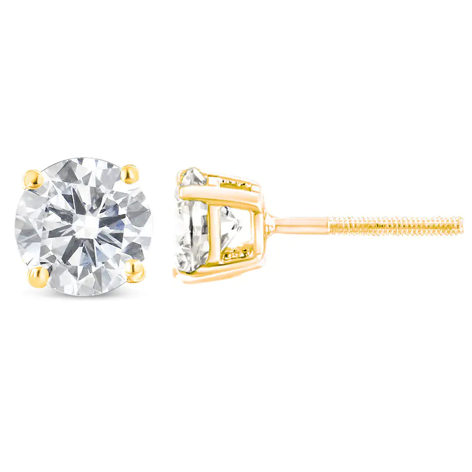 10K Yellow Gold 1-1/2 Cttw Round Brilliant-Cut Diamond Classic 4-Prong Stud Earrings with Screw Backs (K-L Color, I1-I2 Clarity) WEM Support (www.WEM.support)