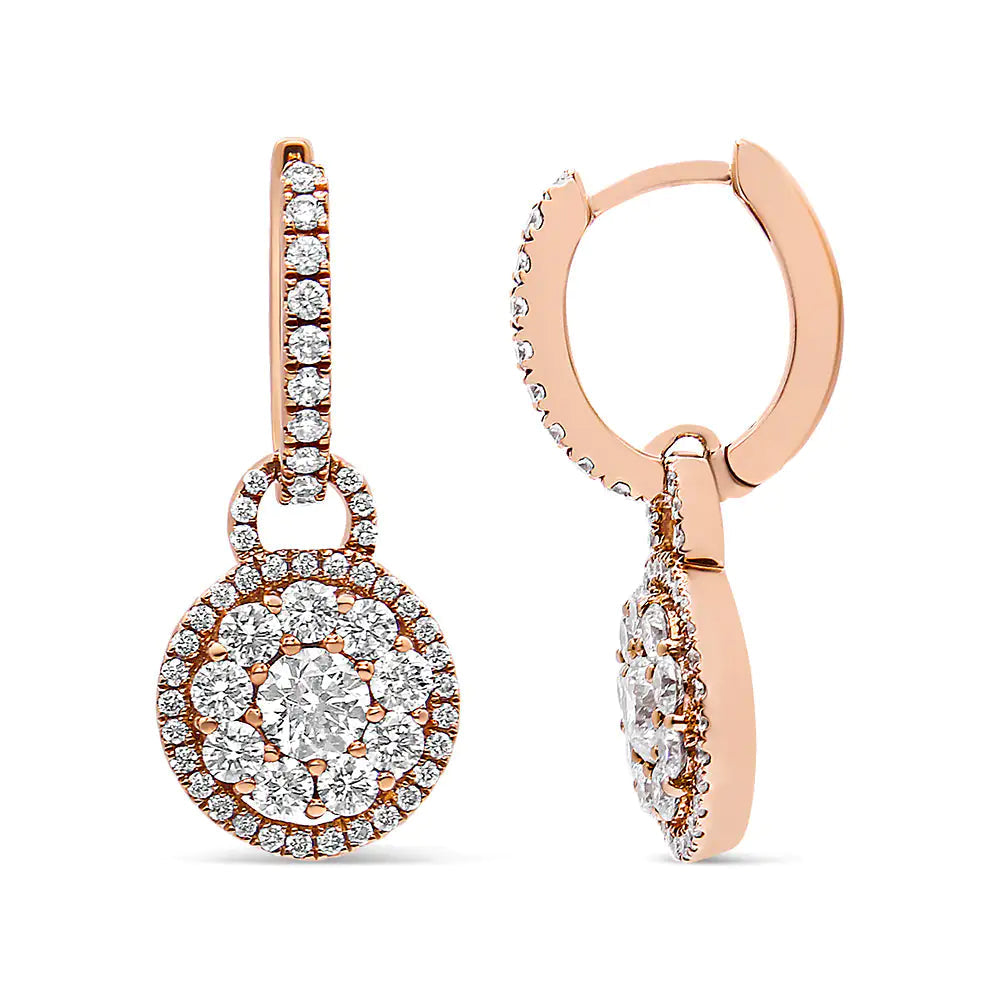 18K Rose Gold 1 1/2 Cttw Round Shaped Diamond Composite Drop and Dangle Leverback Earrings (F-G Color, VS1-VS2 Clarity) WEM Support (www.WEM.support)