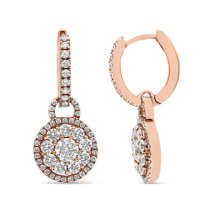 18K Rose Gold 1 1/2 Cttw Round Shaped Diamond Composite Drop and Dangle Leverback Earrings (F-G Color, VS1-VS2 Clarity) WEM Support (www.WEM.support)