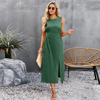 Women's Summer Solid Color Sleeveless Dress WEM Support (www.WEM.support)