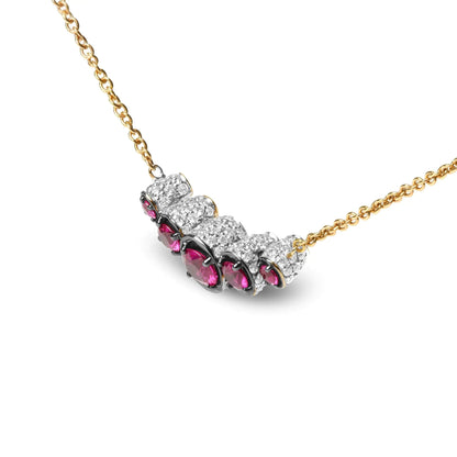 18K Rose Gold 3/4 Cttw Pave Diamonds and Graduated Red Ruby Gemstone Curved Bar Choker Necklace (G-H Color, SI1-SI2 Clarity) - Adjustable up to 14" - 16.5" WEM Support (www.WEM.support)