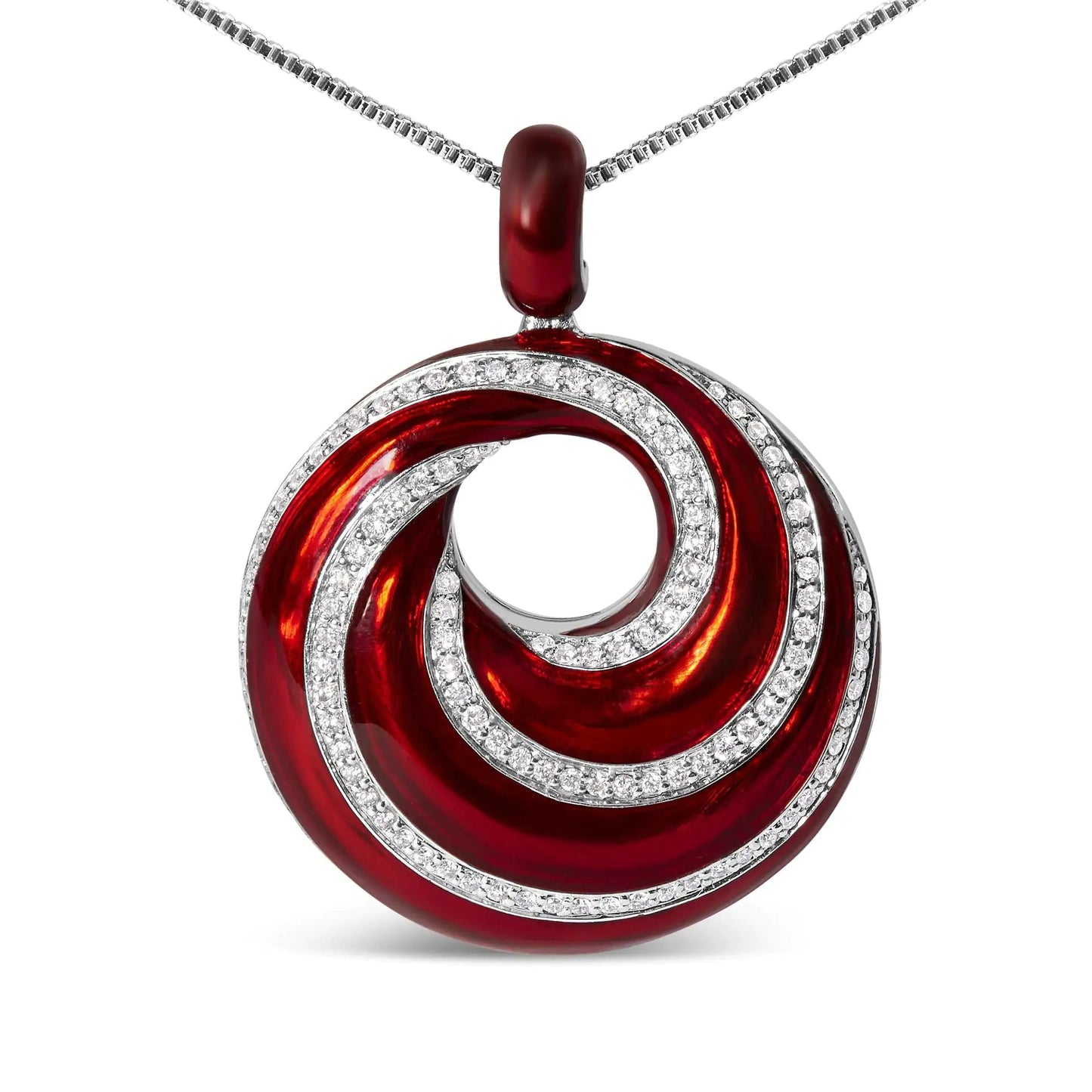 .925 Sterling Silver Red Enamel and 1/2 Diamond Endless Swirl Medallion 18" Pendant Necklace (F-G Color, VS1-VS2 Clarity) WEM Support (www.WEM.support)