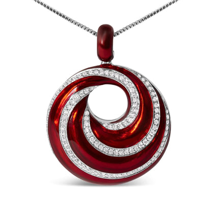 .925 Sterling Silver Red Enamel and 1/2 Diamond Endless Swirl Medallion 18" Pendant Necklace (F-G Color, VS1-VS2 Clarity) WEM Support (www.WEM.support)