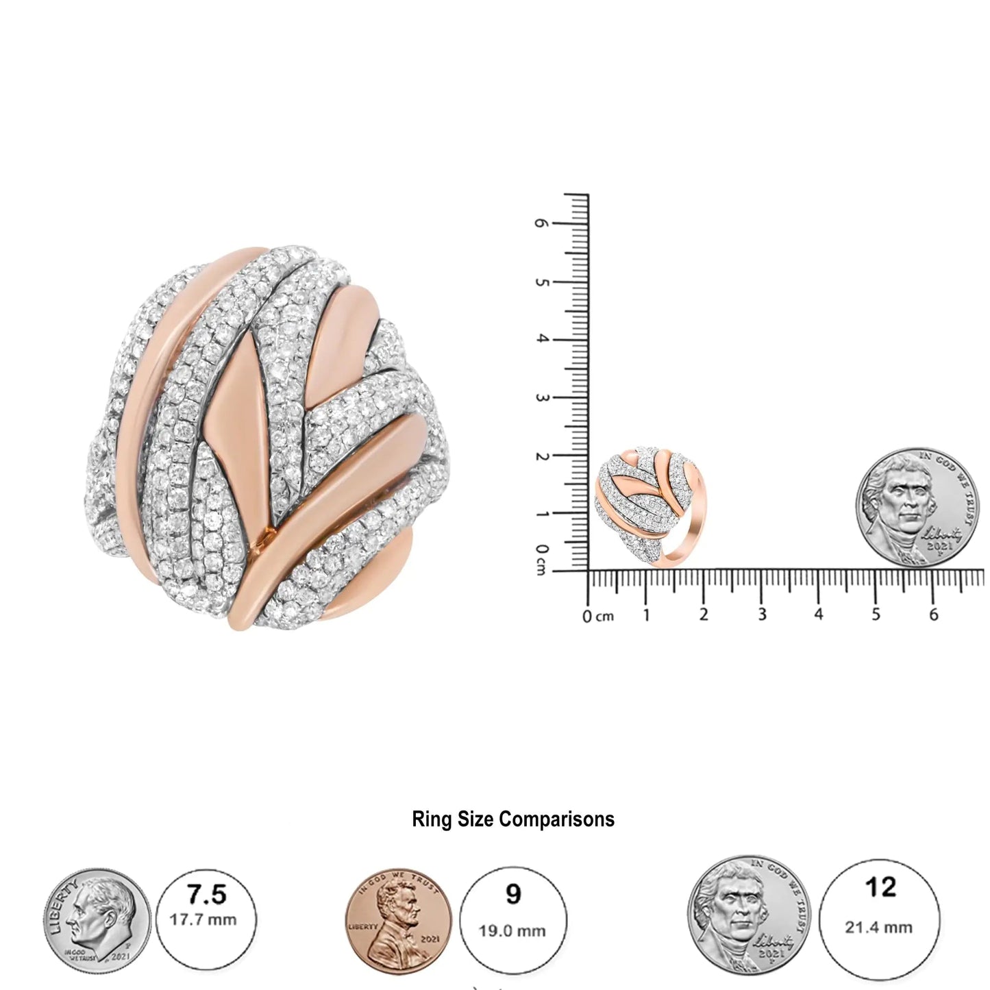 18K Rose and White Gold 1 7/8 Cttw Diamond and Gold Textured Dome Cocktail Ring (F-G Color, VS1-VS2 Clarity) WEM Support (www.WEM.support)