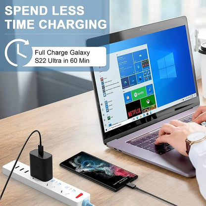 45W USB-C Super Fast Wall Charger 10FT Cable For Samsung Galaxy S20 S21 S22 S23 WEM Support (www.WEM.support)