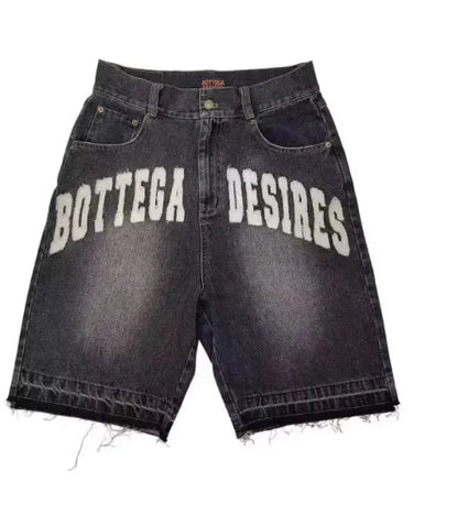 Unisex Retro Letter Embroidered Denim Shorts WEM Support (www.WEM.support)