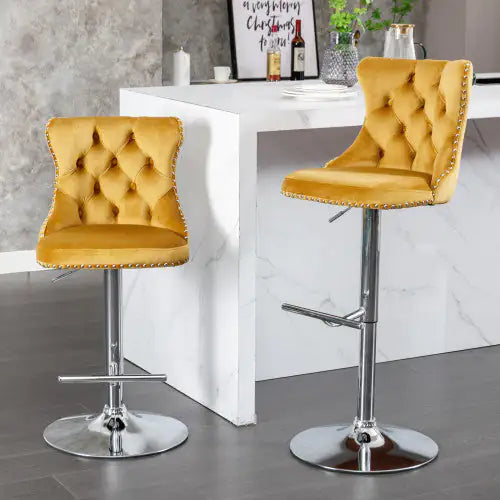 Swivel Velvet Barstools Adjusatble Seat Height From 25-33 Inch Gold,Set Of 2 WEM Support (www.WEM.support)
