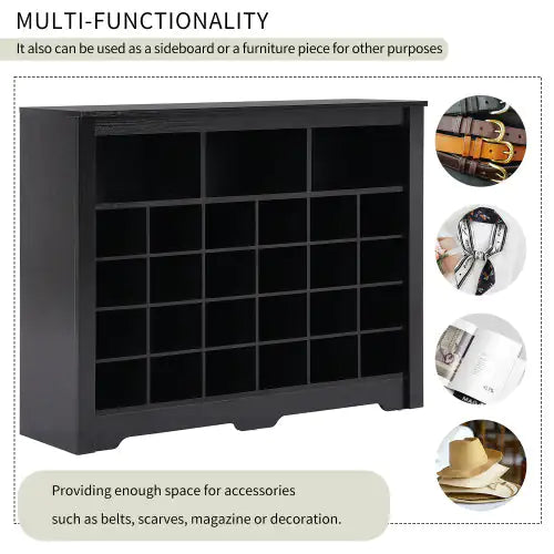 Stylish Design 24 Shoe Cabinet Console, Modern Shoe Cabinet With Curved Base, Multifunctional Sideboard, High Quality, For Corridor, Bedroom, Living Room, Black WEM Support (www.WEM.support)