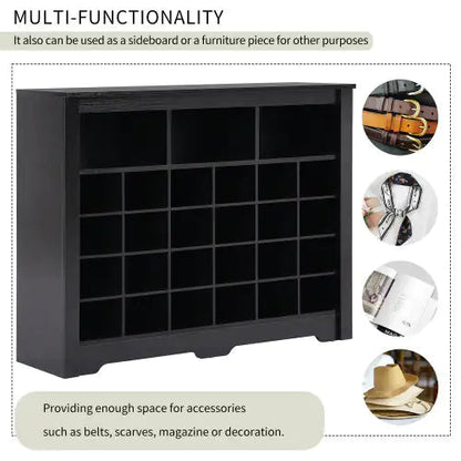 Stylish Design 24 Shoe Cabinet Console, Modern Shoe Cabinet With Curved Base, Multifunctional Sideboard, High Quality, For Corridor, Bedroom, Living Room, Black WEM Support (www.WEM.support)