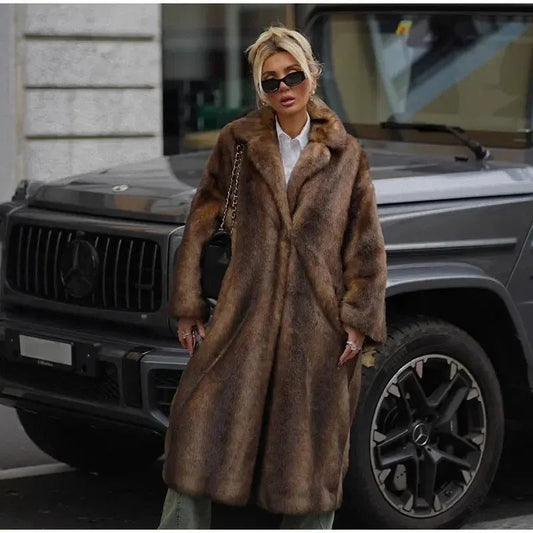 Women's Winter Warm Long Imitation Mink Coat WEM Support (www.WEM.support)