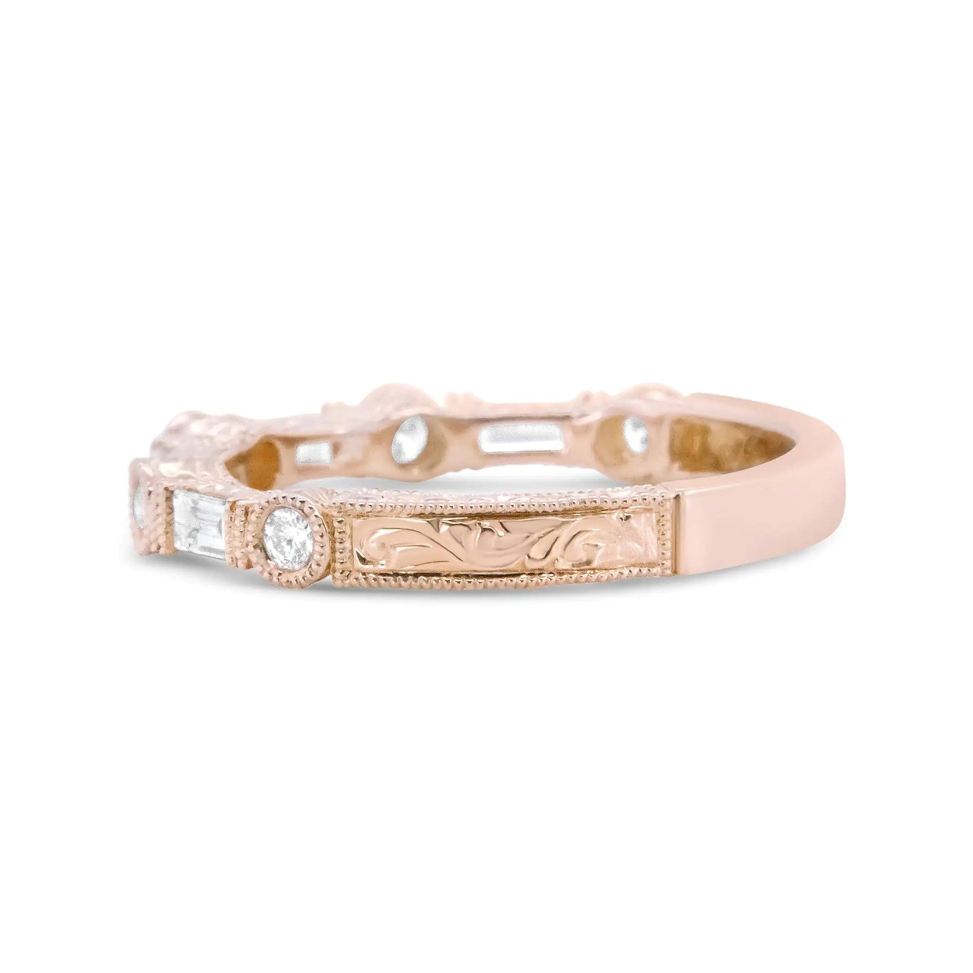 14K Rose Gold 3/8 Cttw Baguette and Round Diamond Bridal Band - (H-I Color, VS1-VS2 Clarity) WEM Support (www.WEM.support)