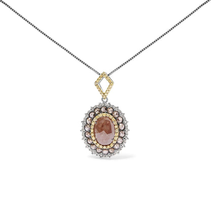 14K White Gold 3.00 Cttw Rose Cut Fancy Colored Diamond Triple Halo 18" Inch Pendant Necklace (Fancy Color, I2-I3 Clarity) WEM Support (www.WEM.support)