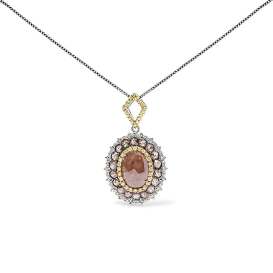 14K White Gold 3.00 Cttw Rose Cut Fancy Colored Diamond Triple Halo 18" Inch Pendant Necklace (Fancy Color, I2-I3 Clarity) WEM Support (www.WEM.support)