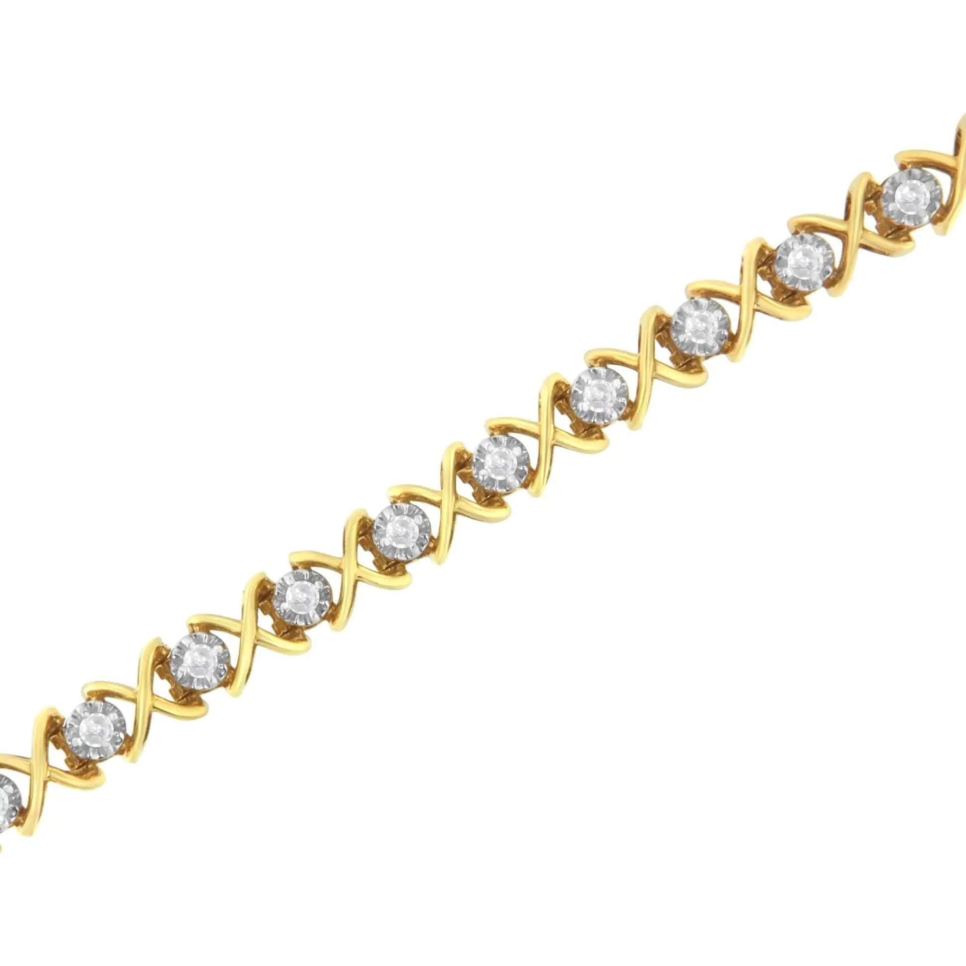 10K Yellow Gold Plated Sterling Silver 1 cttw Diamond Link Bracelet (J-K Clarity, I1-I2 Color) - Size 7" WEM Support (www.WEM.support)
