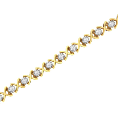 10K Yellow Gold Plated Sterling Silver 1 cttw Diamond Link Bracelet (J-K Clarity, I1-I2 Color) - Size 7" WEM Support (www.WEM.support)