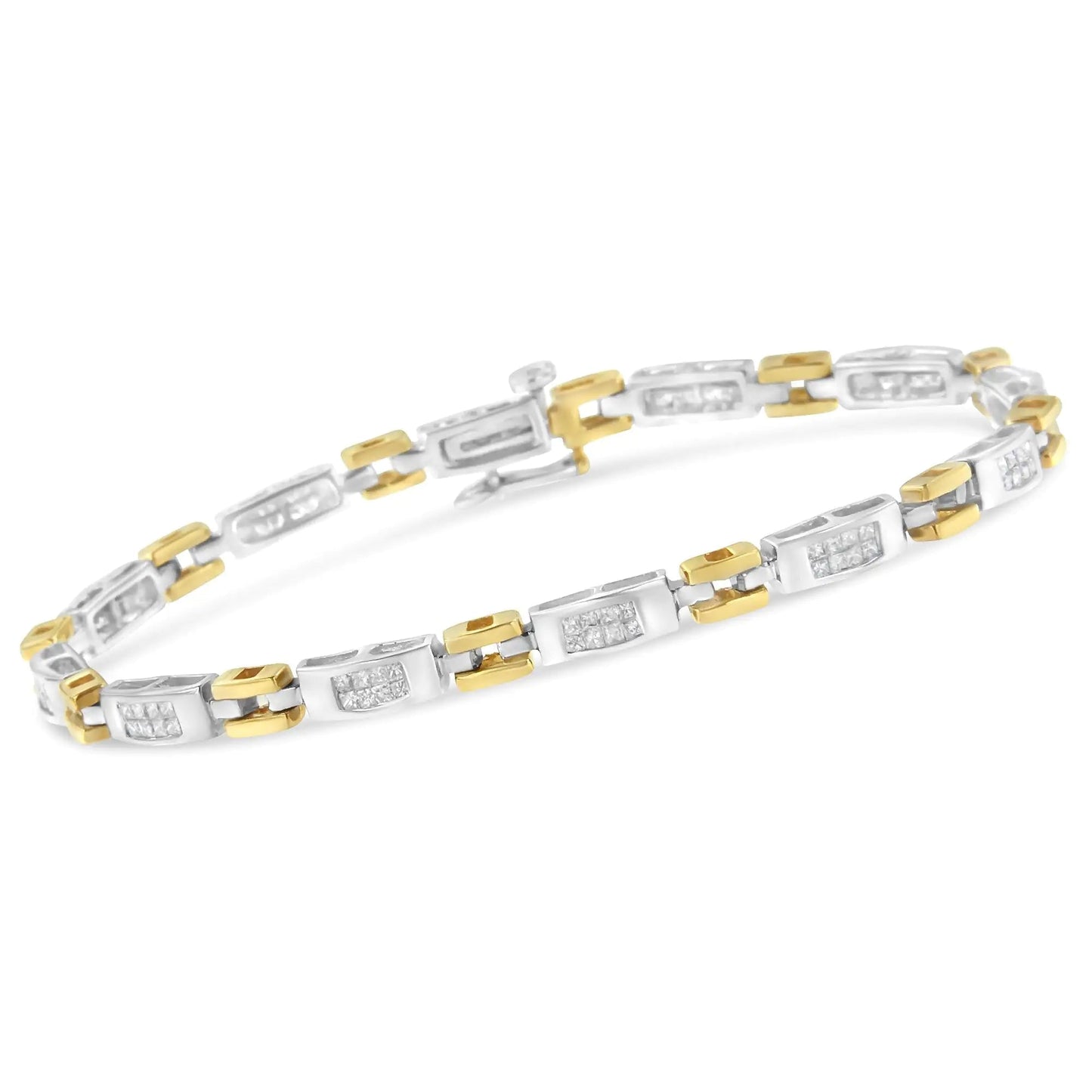 10K Two-Tone Gold Princess Cut Diamond Geo Link Bracelet (1.00 cttw, H-I Color, SI1-SI2 Clarity) WEM Support (www.WEM.support)