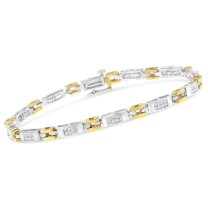 10K Two-Tone Gold Princess Cut Diamond Geo Link Bracelet (1.00 cttw, H-I Color, SI1-SI2 Clarity) WEM Support (www.WEM.support)