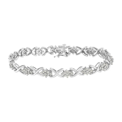 .925 Sterling Silver 2-1/4 Cttw Diamond 7” Cluster X Link Bracelet (I-J Color, I3 Clarity) WEM Support (www.WEM.support)
