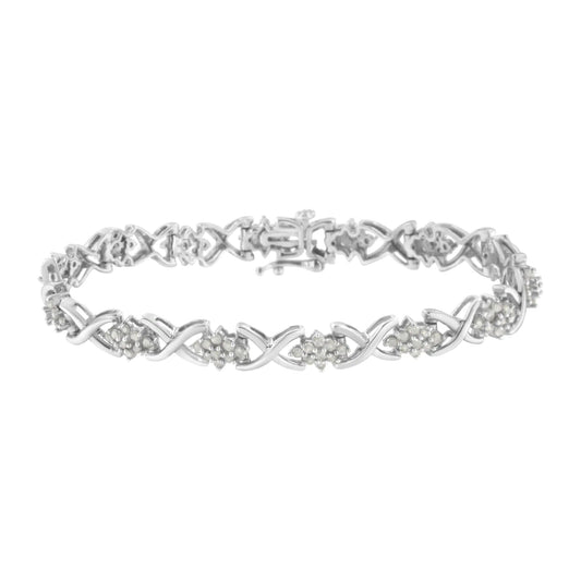 .925 Sterling Silver 2-1/4 Cttw Diamond 7” Cluster X Link Bracelet (I-J Color, I3 Clarity) WEM Support (www.WEM.support)