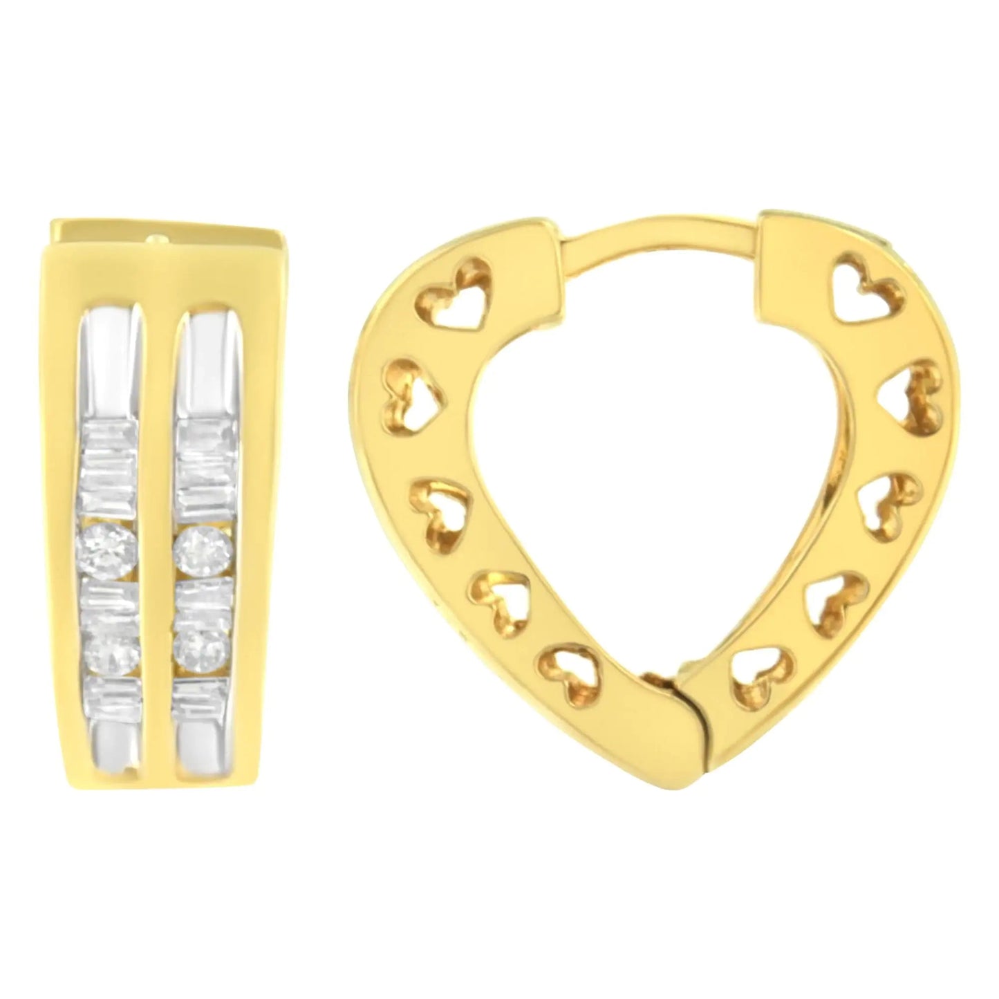 10K Yellow Gold 1/2 cttw Diamond Huggy Heart Hoop Earrings (I-J Clarity, I2-I3 Color) WEM Support (www.WEM.support)