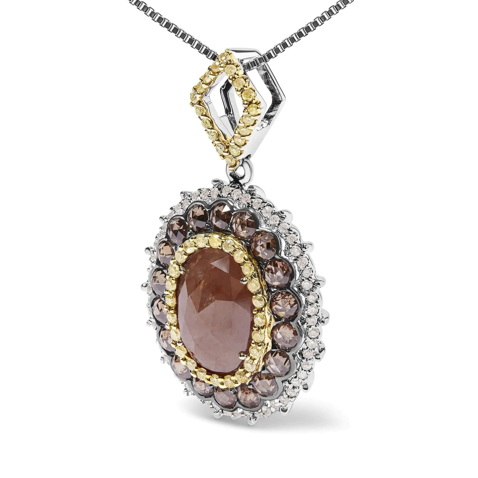 14K White Gold 3.00 Cttw Rose Cut Fancy Colored Diamond Triple Halo 18" Inch Pendant Necklace (Fancy Color, I2-I3 Clarity) WEM Support (www.WEM.support)