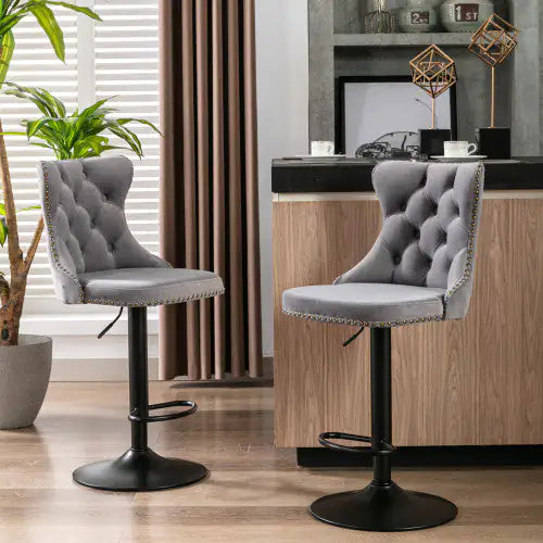 Swivel Velvet Barstools Adjusatble Seat Height From 25-33 Inch Gray Set Of 2 WEM Support (www.WEM.support)