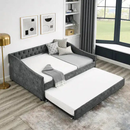 The Full-size Sofa Bed Features A Double-sized Upholstered Tufted Sofa Bed On Wheels Unavailable Platforms- Temu WEM Support (www.WEM.support)