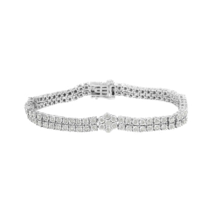 .925 Sterling Silber Diamant Doppelreihe und Blumencluster Tennisarmband (2 Karat, I-J Farbe, I3 Reinheit) - Größe 7.25" WEM Support (www.WEM.support)