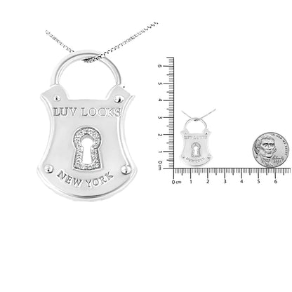 .925 Sterling Silver 1/10 Cttw Diamond Lock Pendant 18" Necklace (H-I Color, I1-I2 Clarity) WEM Support (www.WEM.support)