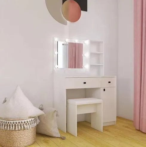 Vanity Desk With Lights, Vanity Set With Mirror, Makeup Vanity Desk With Large Drawers Three Level Storage Dreeser, VanitysVanities With 3 Lights Brightness Adjustable For Bedroom, White WEM Support (www.WEM.support)