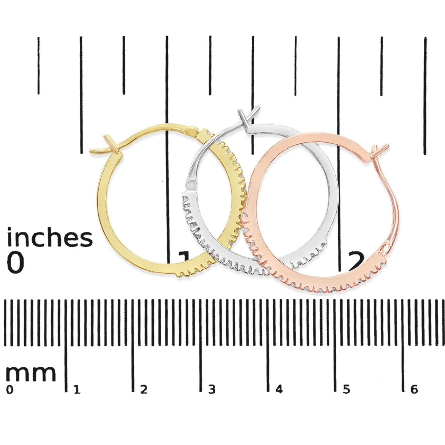14K Tri-Toned Gold 1/3 Cttw Diamond Triple Hoop Earrings (I-J Color, I2-I3 Clarity) - 22 MM WEM Support (www.WEM.support)