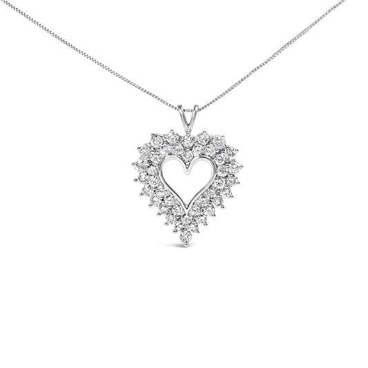 925 Sterling Silver 4.0 Cttw Diamond Two Row Open Heart 18" Pendant Necklace (I-J Color, I2-I3 Clarity) WEM Support (www.WEM.support)