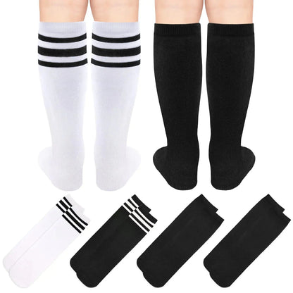 4 Pairs Kids Soccer Socks Toddler Soccer Socks Girls Boys Soccer Socks Toddler Knee High Socks Toddler Kids Tube Socks 3-6 Years Black, Black, Black/White, White/Black My Store