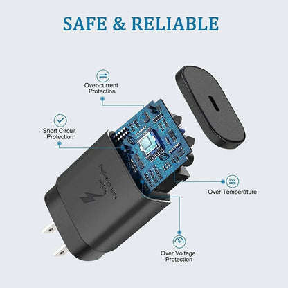 25w Super Fast Charger Type USB-C 10FT Cable For Samsung Galaxy S23 S22 S21 S20 WEM Support (www.WEM.support)