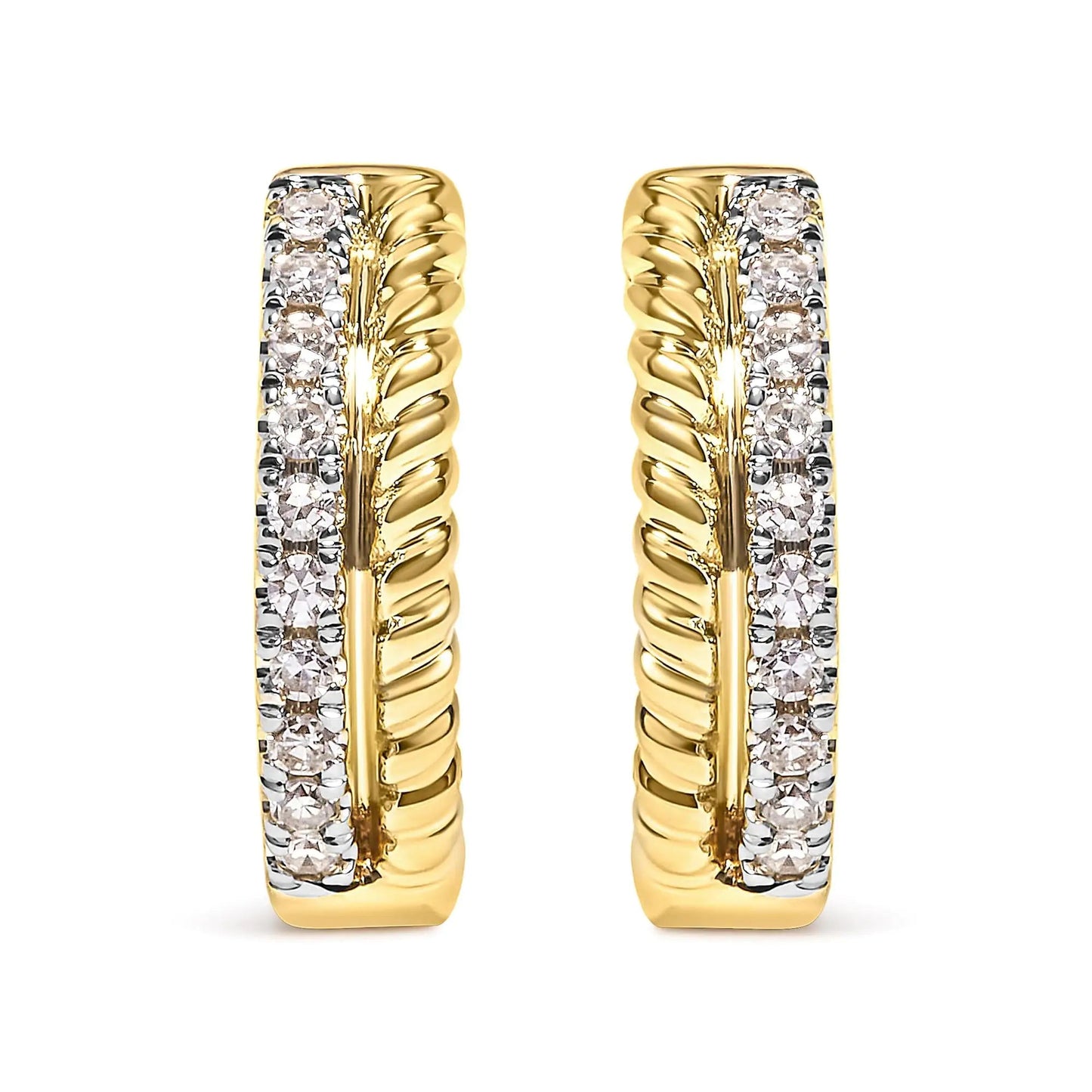 10K Yellow Gold 1/10 Cttw Diamond and Rope Twist Huggy Hoop Earrings (H-I Color, I1-I2 Clarity) WEM Support (www.WEM.support)