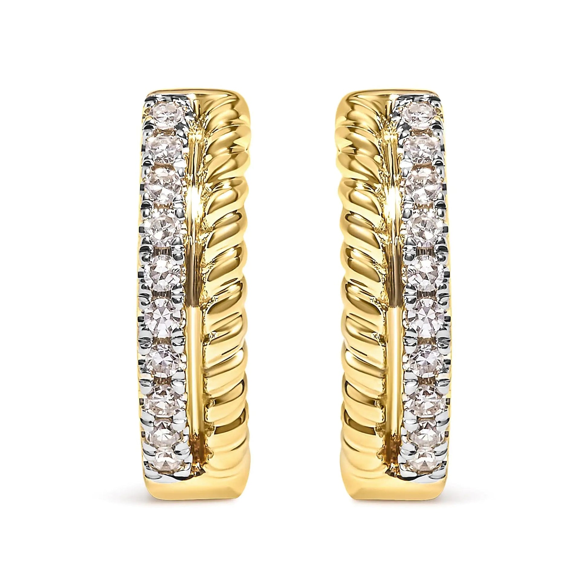 10K Yellow Gold 1/10 Cttw Diamond and Rope Twist Huggy Hoop Earrings (H-I Color, I1-I2 Clarity) WEM Support (www.WEM.support)