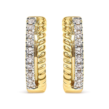 10K Yellow Gold 1/10 Cttw Diamond and Rope Twist Huggy Hoop Earrings (H-I Color, I1-I2 Clarity) WEM Support (www.WEM.support)