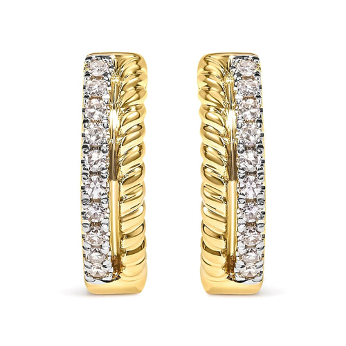 10K Yellow Gold 1/10 Cttw Diamond and Rope Twist Huggy Hoop Earrings (H-I Color, I1-I2 Clarity) WEM Support (www.WEM.support)