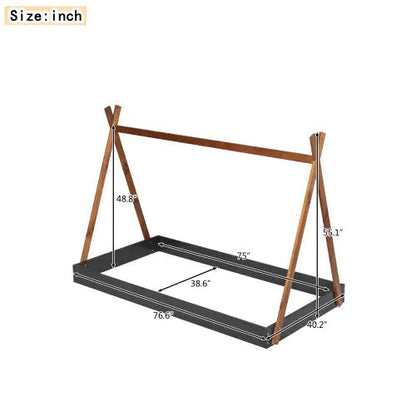 Twin Size Tent Floor Bed With Triangle Structure, Black Brown WEM Support (www.WEM.support)