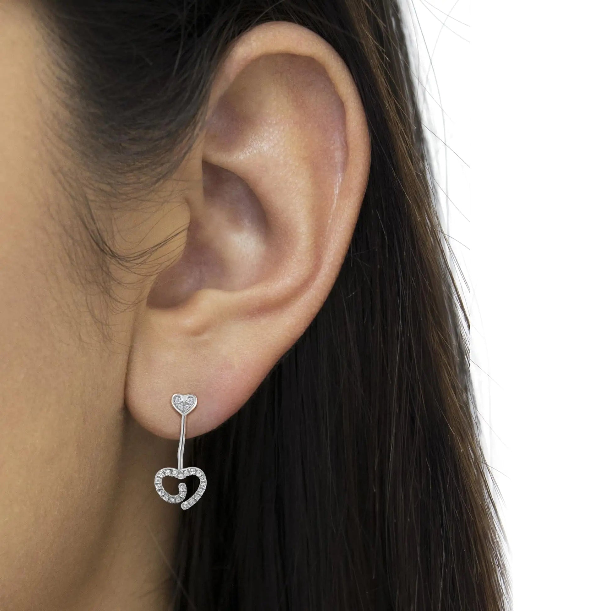 .925 Sterling Silver 1/4 Cttw Diamond Swirl Heart Front/Back Earrings (I-J Color, I2-I3 Clarity) WEM Support (www.WEM.support)