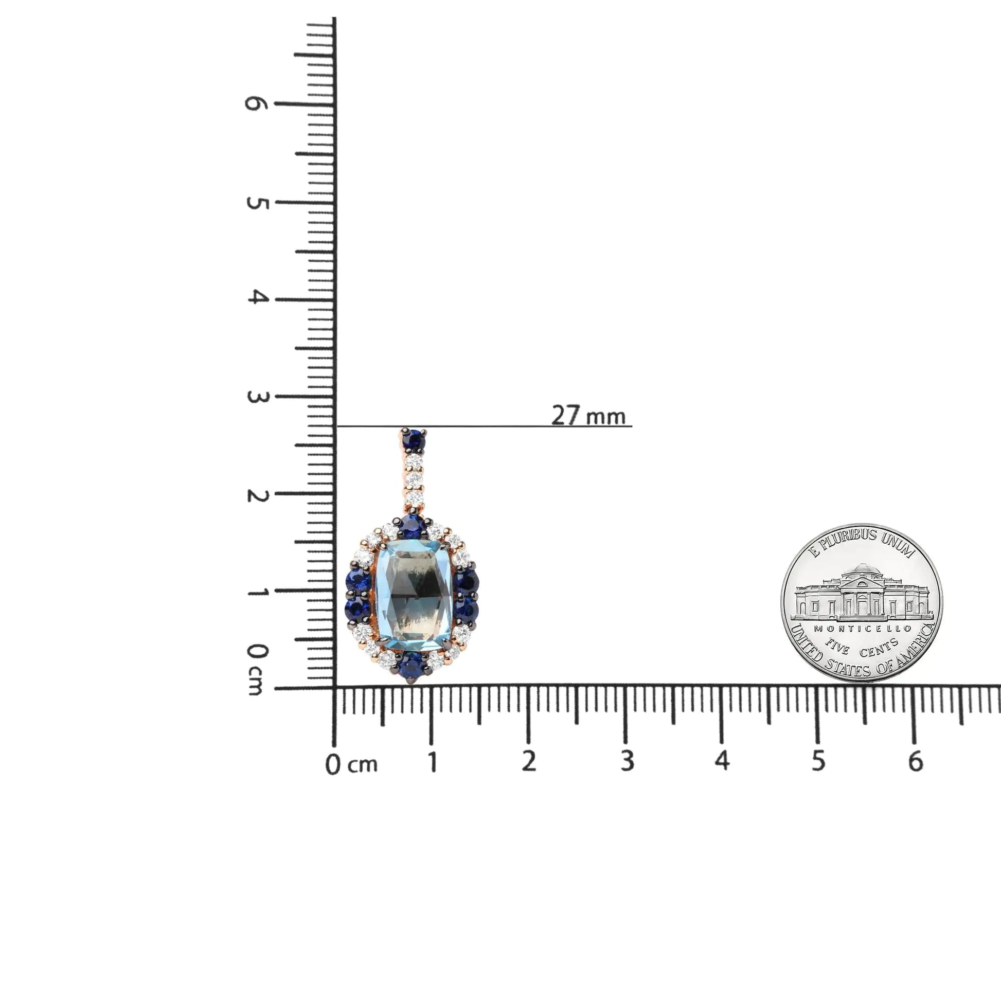 18K White and Rose Gold and 3/4 Cttw Diamond with Round Blue Sapphire and 13x8mm Cushion Cut Sky Blue Topaz Gemstone Cluster Dangle Earrings (G-H Color, SI1-SI2 Clarity) WEM Support (www.WEM.support)
