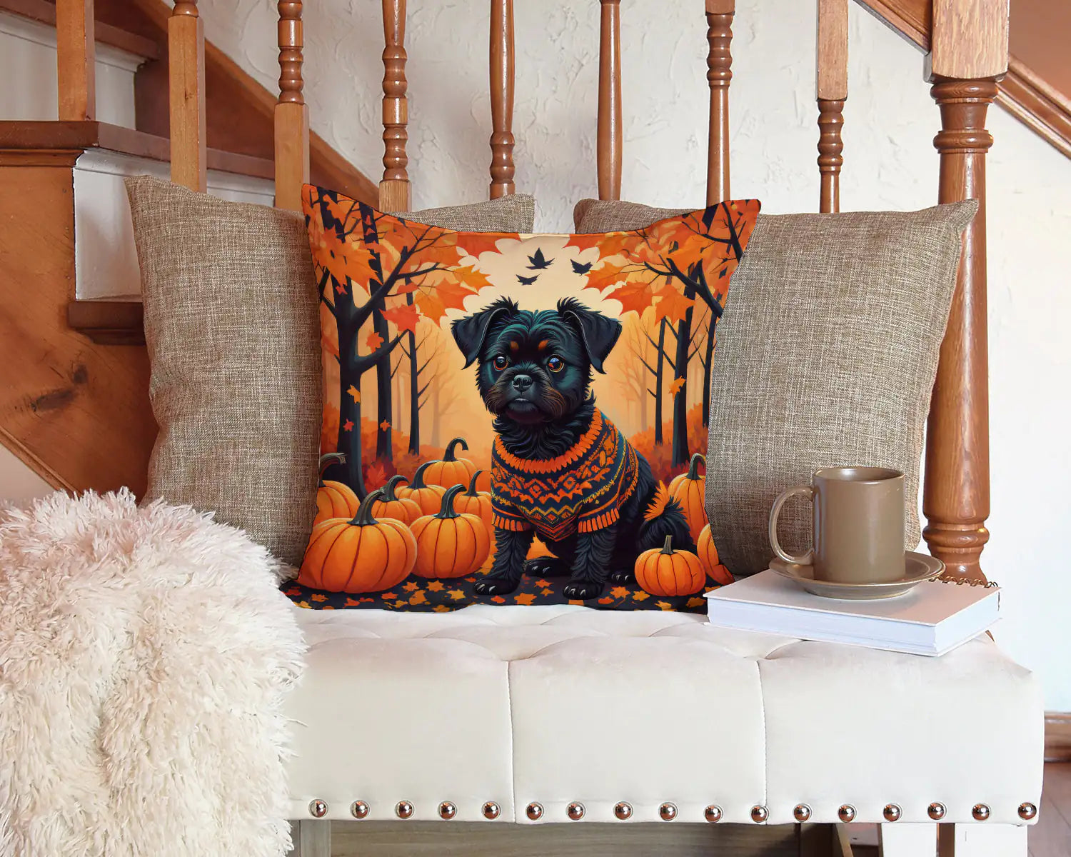 Affenpinscher Fall Throw Pillow WEM Support (www.WEM.support)